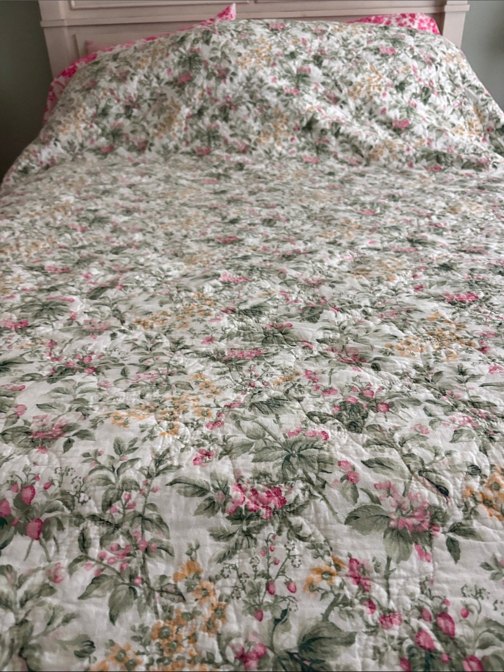 Laura Ashley Pink, Green & Yellow Floral Quilted Coverlet